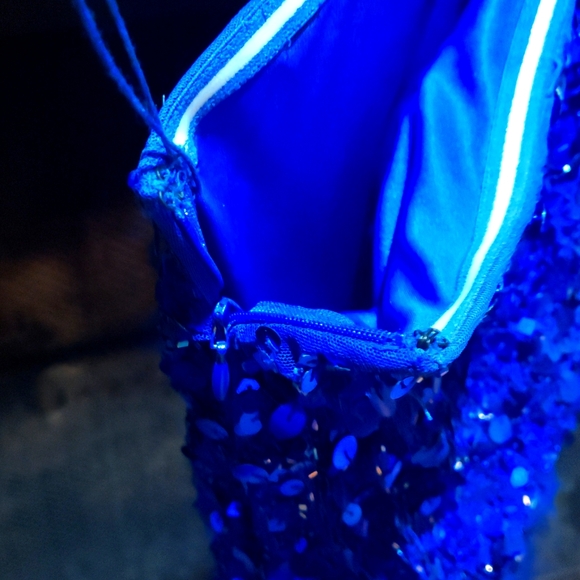 💲2 for $30💲Royal Blue Sequin 1 Shoulder Sz:P4 Formal Mini Dress - Picture 7 of 7